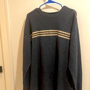 Navy Crewneck with Cream Colored Stripes.